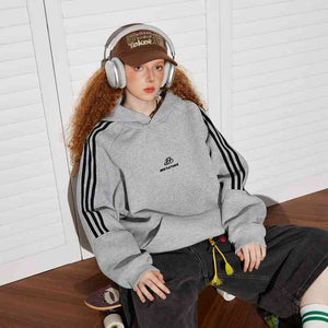 Retro Sports Raglan Striped Hooded Sweater For Women