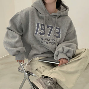 New Student Loose And Idle Letters Hooded Fleece Lined Sweater