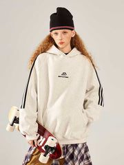 Retro Sports Raglan Striped Hooded Sweater For Women