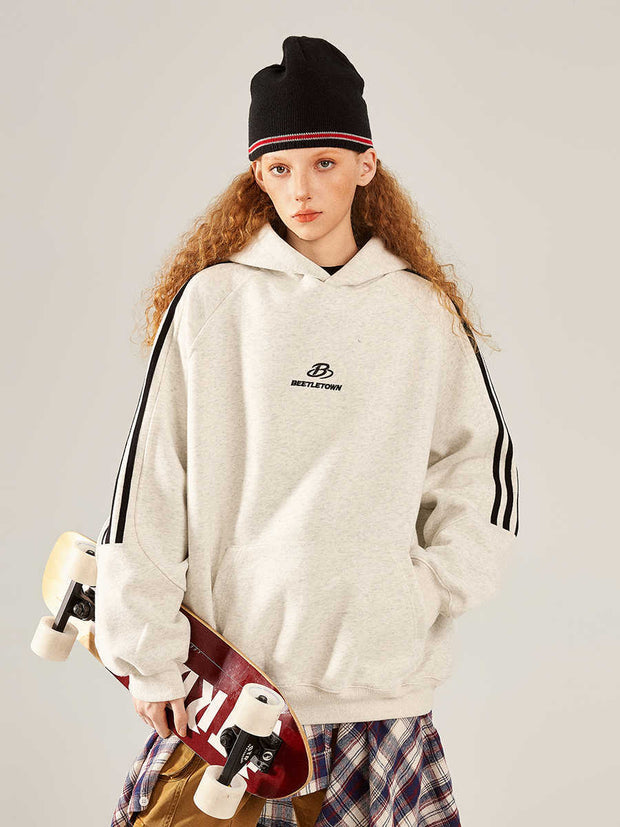 Retro Sports Raglan Striped Hooded Sweater For Women