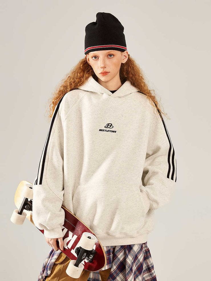 Retro Sports Raglan Striped Hooded Sweater For Women