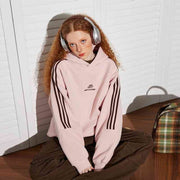 Retro Sports Raglan Striped Hooded Sweater For Women