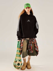 Retro Sports Raglan Striped Hooded Sweater For Women