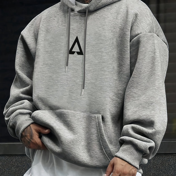 Men's Casual Geometric Pattern Hooded Sweater With Bag