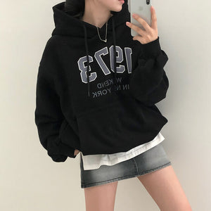 New Student Loose And Idle Letters Hooded Fleece Lined Sweater