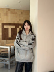 Retro Sports Raglan Striped Hooded Sweater For Women