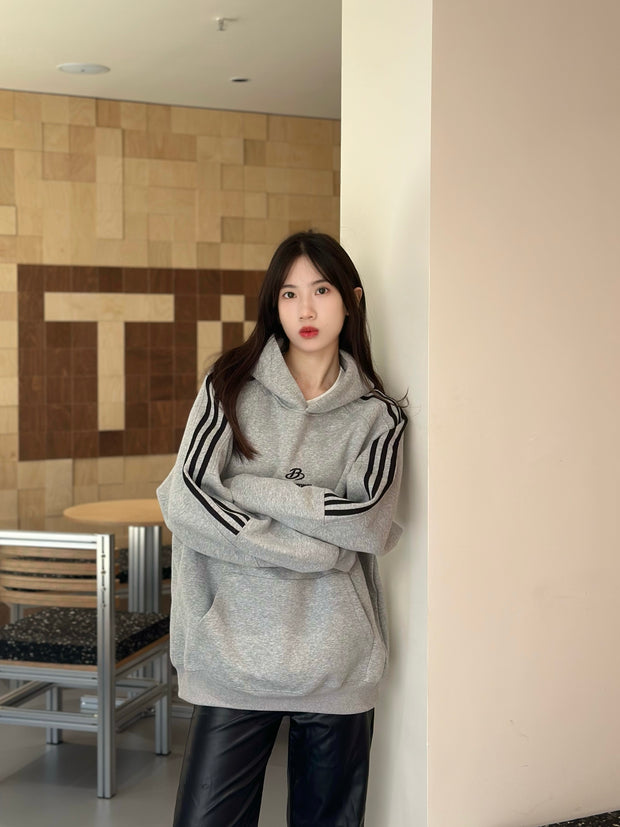 Retro Sports Raglan Striped Hooded Sweater For Women
