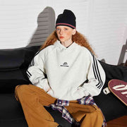 Retro Sports Raglan Striped Hooded Sweater For Women