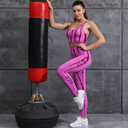 Quick-drying High-waist Slub Stripe Tie-dye Stretch Gym Suit