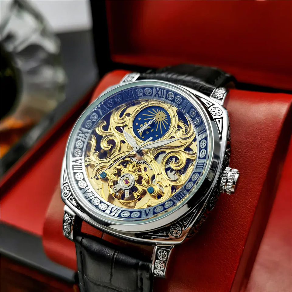 Augulas Men's Automatic Luminous Leather Watch